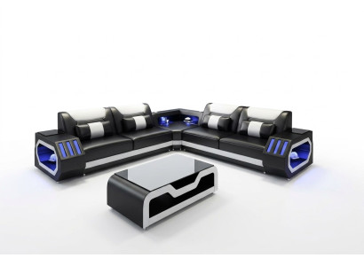 LED Verlichte hoekbank woonkamer leren bank zetel bekleding woonlandschap sofa
