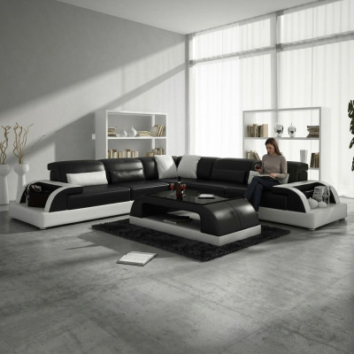 Hoekbank L-vorm + salontafel bank bank ontwerp Grijs Bekleding Leer