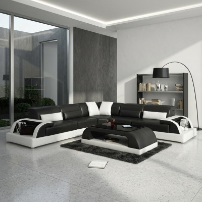 Hoekbank L-vorm + salontafel bank bank ontwerp Grijs Bekleding Leer