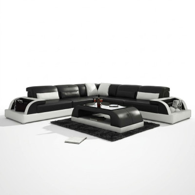 Hoekbank L-vorm + salontafel bank bank ontwerp Grijs Bekleding Leer