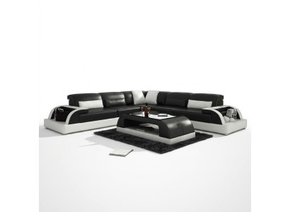 Hoekbank L-vorm + salontafel bank bank ontwerp Grijs Bekleding Leer