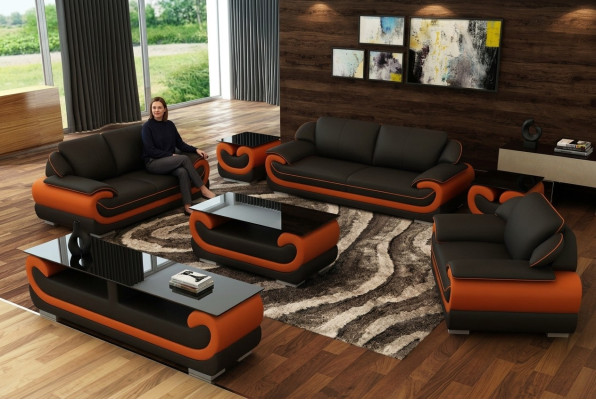 Leren bank Bank Woonlandschap 3+1+1 Zitsamenstelling Design Modern Sofa