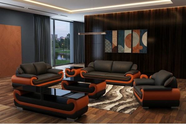 Leren bank Bank Woonlandschap 3+1+1 Zitsamenstelling Design Modern Sofa