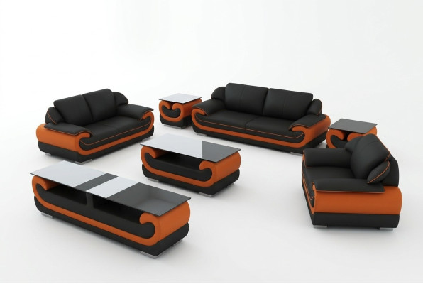 Leren bank Bank Woonlandschap 3+1+1 Zitsamenstelling Design Modern Sofa