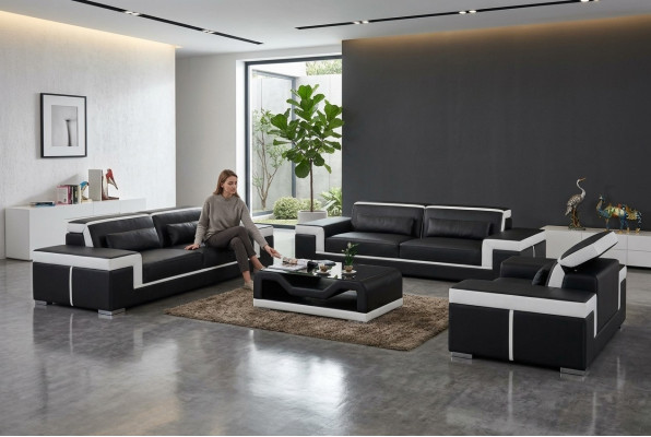 Ledersofa bank woonlandschap 3+2+1 zitbank set design modern bankstel