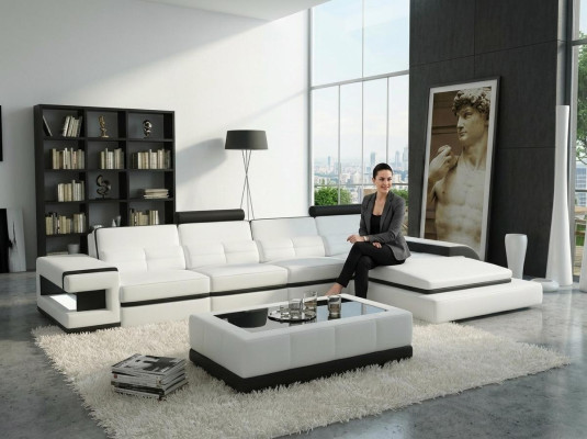 Hoekbank L-vorm Bank Bank Ontwerp Grijs Bekleding Leer Modern Verlicht