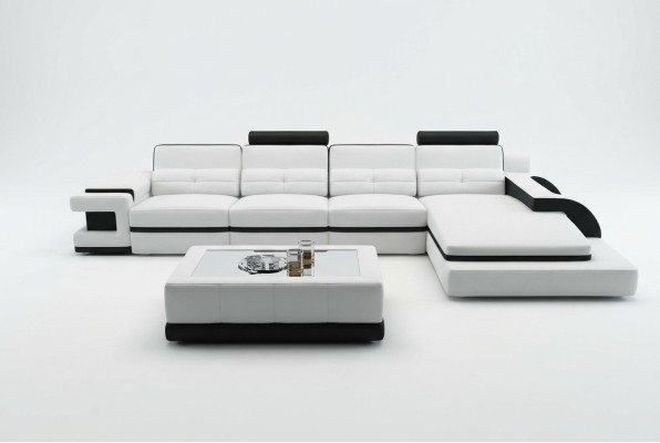 Hoekbank L-vorm Bank Bank Ontwerp Grijs Bekleding Leer Modern Verlicht