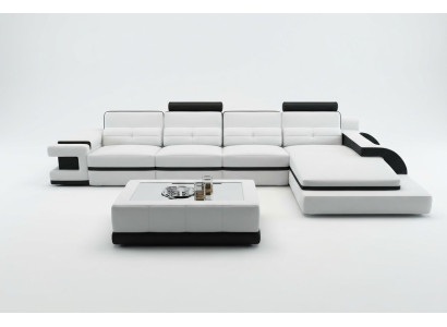 Hoekbank L-vorm Bank Bank Ontwerp Grijs Bekleding Leer Modern Verlicht