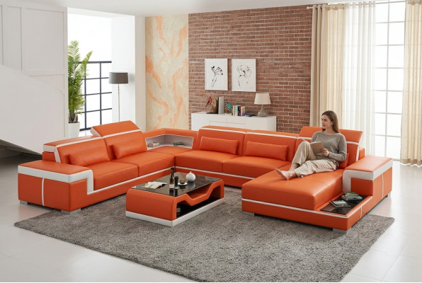 Bank bank stoffen garnituur woonlandschap design hoekbank leder nieuw