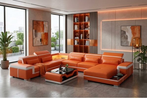 Bank bank stoffen garnituur woonlandschap design hoekbank leder nieuw