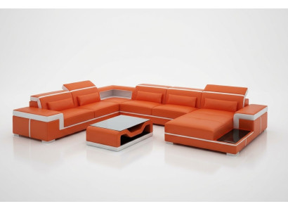 Bank bank stoffen garnituur woonlandschap design hoekbank leder nieuw