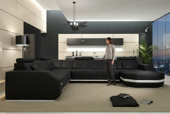 Hoekbank leren bank Big xxl U-vorm woonlandschap bank bank decoratie set