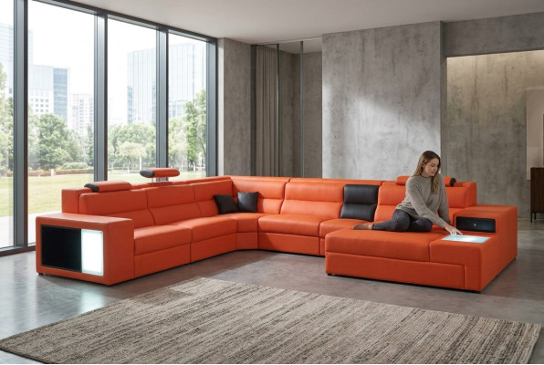 Hoekbank leren bank Groot xxl U-vormige woonlandschap Sofa Decor Bankstel