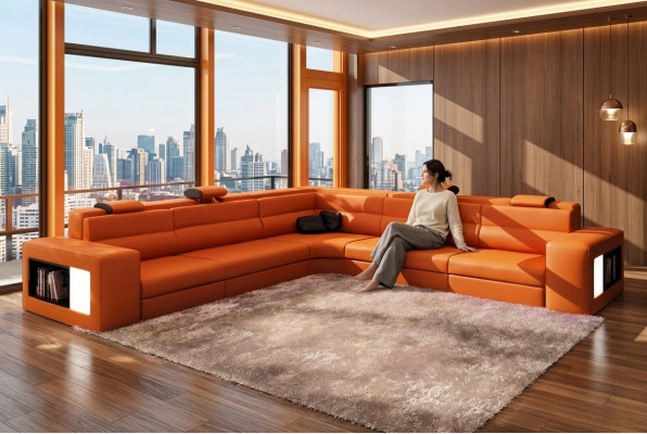 L-Vormige Moderne Hoekbank Bank Bekleding Lederen Design Bankstel