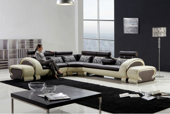 Hoekbank L-vorm 2x Voetenbankje Bank Bank Ontwerp Grijs Bekleding Leder Modern