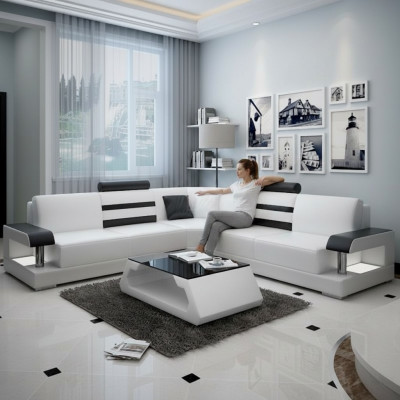 Designer Bank Bank Hoekbank Bekleding Woonkamer Bankstel Leer Textiel