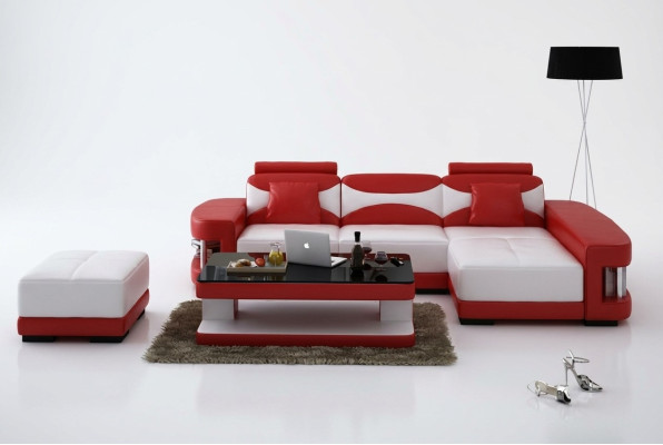 Leren hoekbank met hocker set bekleding L-vorm bank bankontwerp