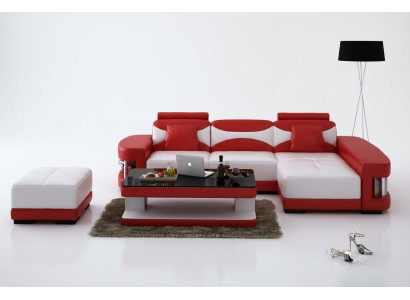 Leren hoekbank met hocker set bekleding L-vorm bank bankontwerp