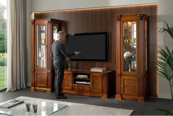 Klassieke woonkamer vitrinekast TV-kastje wandkast 3-delige massief houten set