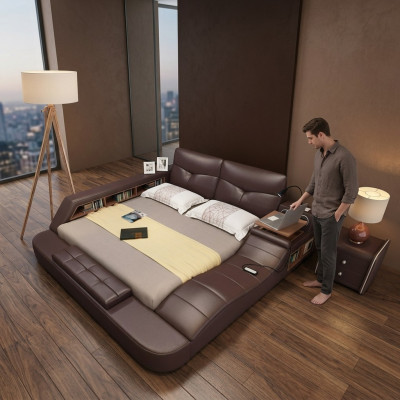 Luxe leren design gestoffeerde bedden dubbele moderne beddecoratie huwelijk exclusief