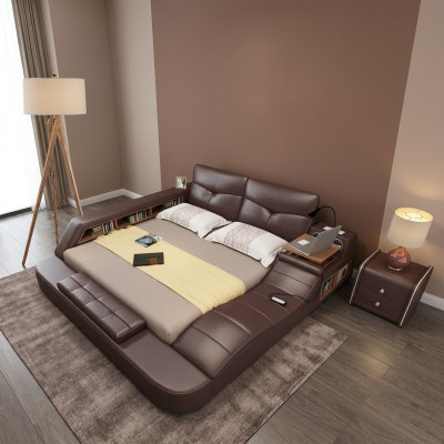 Luxe leren design gestoffeerde bedden dubbele moderne beddecoratie huwelijk exclusief
