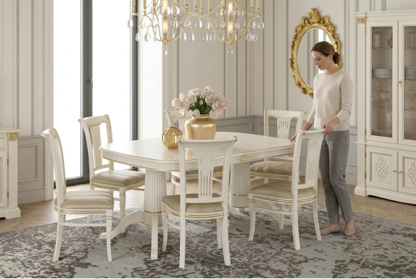 Essgruppe Kamer Stoelen Tafels Set 4 stoelen + Tafel Meubels Massief hout Zitkussen Nieuw