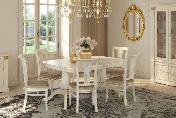 Essgruppe Kamer Stoelen Tafels Set 4 stoelen + Tafel Meubels Massief hout Zitkussen Nieuw