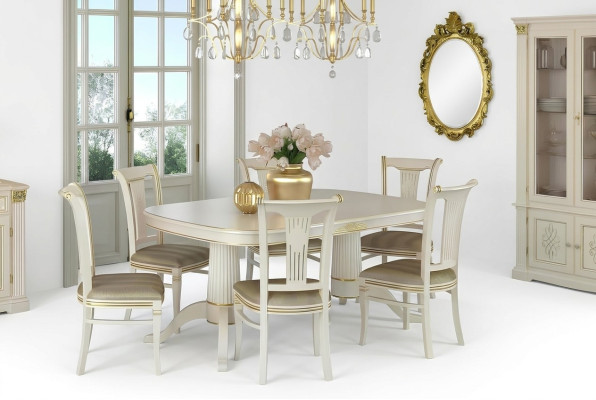 Essgruppe Kamer Stoelen Tafels Set 4 stoelen + Tafel Meubels Massief hout Zitkussen Nieuw