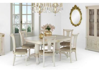 Essgruppe Kamer Stoelen Tafels Set 4 stoelen + Tafel Meubels Massief hout Zitkussen Nieuw