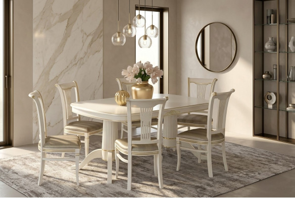 Eettafel set Tafel + 6x Stoelen Stoel Eetkamer set Massief hout Textiel 7-delig.