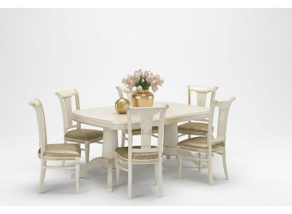 Eettafel set Tafel + 6x Stoelen Stoel Eetkamer set Massief hout Textiel 7-delig.