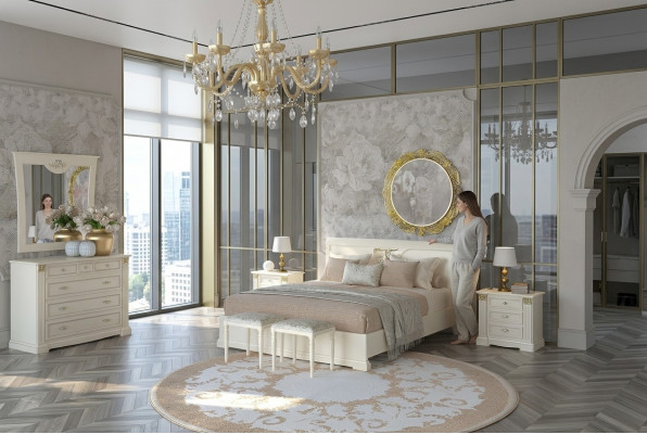 Bed nachtkastje ladekast 7-delige slaapkamer set design luxe slaapkamer massief hout