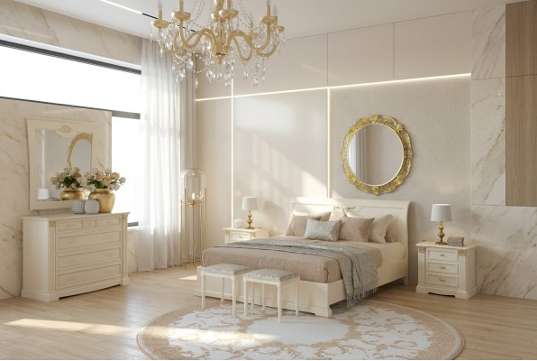 Bed nachtkastje ladekast 7-delige slaapkamer set design luxe slaapkamer massief hout