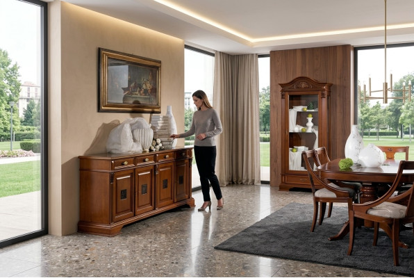 Luxe ladekast met 4 deuren en 4 laden in bruine kleur.