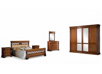 Slaapkamer set compleet: commode, bed, kledingkast, bedden, nachtkastje. 6-delige set van massief hout.