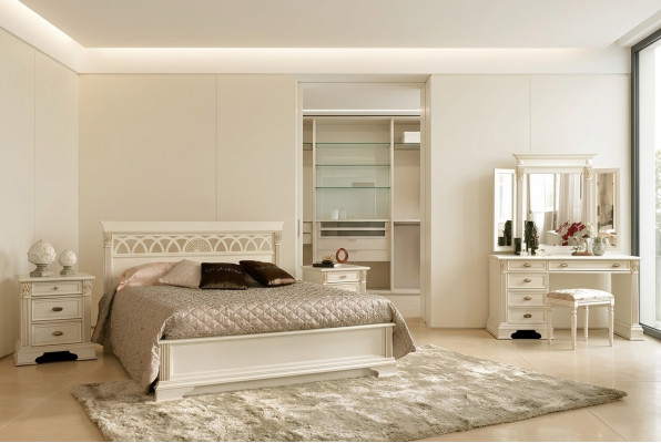 Luxe slaapkamer set 6-delig. Bed 2x nachtkastje kaptafel designer meubels massief hout