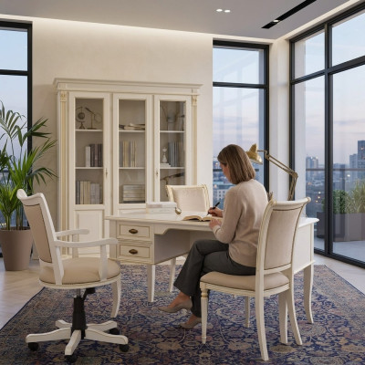 Kantoor Bureau + Stoel Bureautafels Tafel Hout Stoel 2-dlg Set Italië