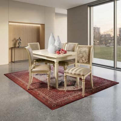 Eettafel + 4x stoelen eetkamerset massief houten meubelset 5-delige set.