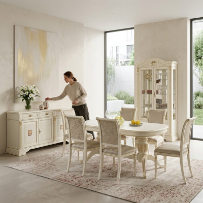 Eetset Eettafel 6 x Stoel Set Set Meubel Tafel Klassieke Eetkamerset 7-delig Massief hout