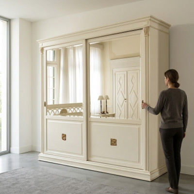 Edel kast Luxe zweefdeur design slaapkamer kasten kleding massief hout nieuw
