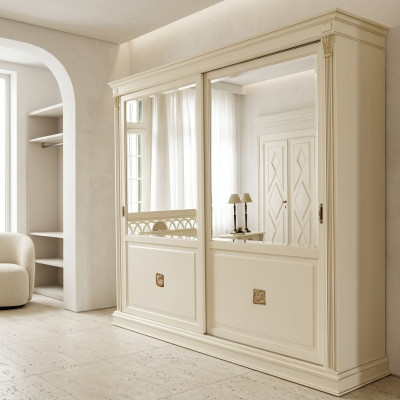 Edel kast Luxe zweefdeur design slaapkamer kasten kleding massief hout nieuw