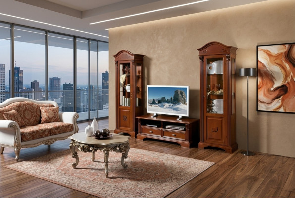 Woonkamer meubelset vitrines vitrine dressoir meubels in massief hout.