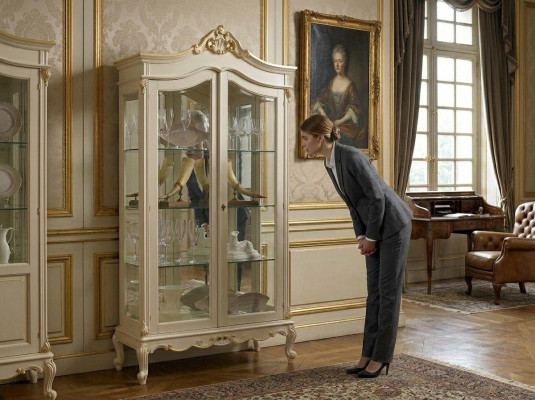 Vitrinekast Vitrines Woonkamer Massief Hout Kasten Ontwerp Barok Rococo Wit nieuw