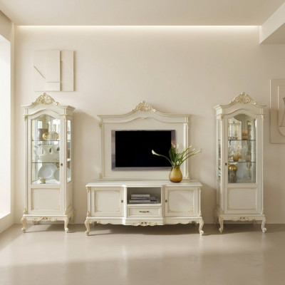 Woonkamer wandkast vitrine dressoir RTV plank muren kast 4-delige massief houten.