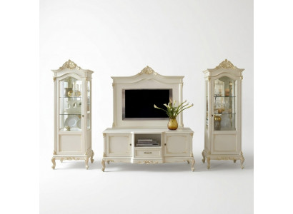 Woonkamer wandkast vitrine dressoir RTV plank muren kast 4-delige massief houten.