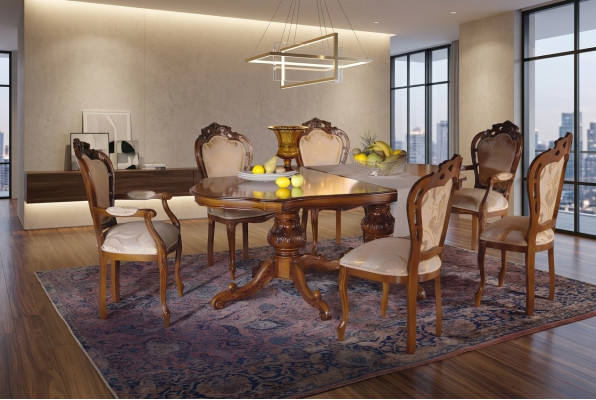 Eettafel set Tafel 6x stoelen Stoel Eetkamer set Groep Massief hout 7-delig nieuw