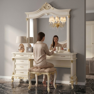 Kaptafel met spiegel Luxe console dressoir Slaapkamer Barok Rococo Massief hout