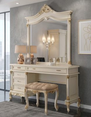 Kaptafel met spiegel Luxe console dressoir Slaapkamer Barok Rococo Massief hout