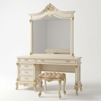 Kaptafel met spiegel Luxe console dressoir Slaapkamer Barok Rococo Massief hout