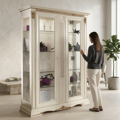 Vitrine Glas Kast Woonkamer Etalage 2-delige Vitrines Barok Rococo Italië Massief hout